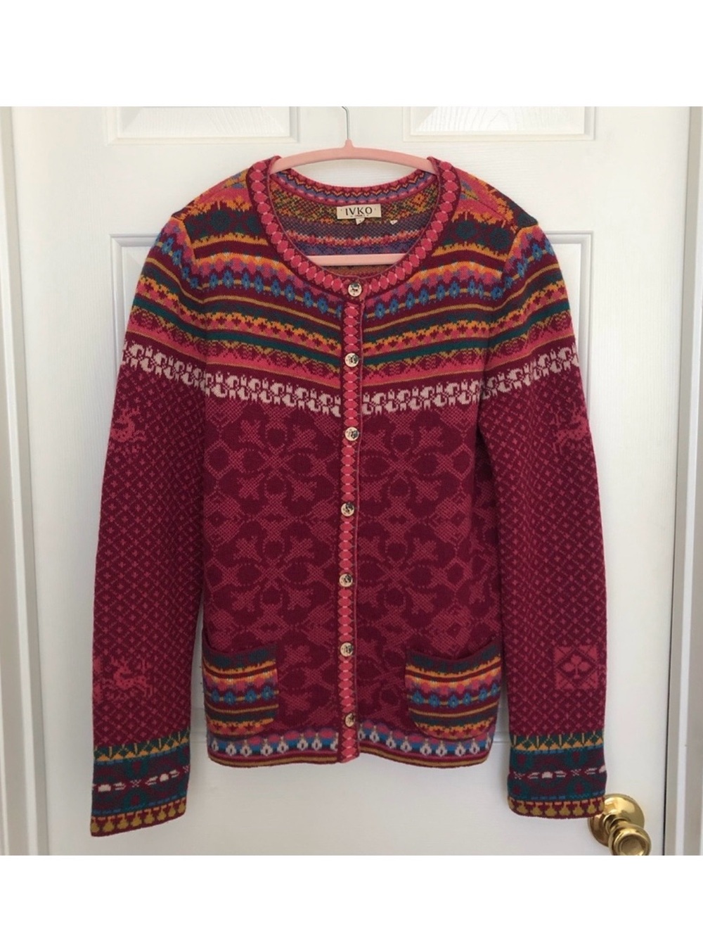 Anthropologie Raspberry Pink Multicolor 100% wool Cardigan, S